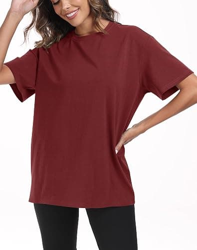 PRIMODA Womens Oversized Short Sleeve T Shirts Trendy Crew Neck Loose Workout Tee Casual Summer Tops Cotton thumbnail 2