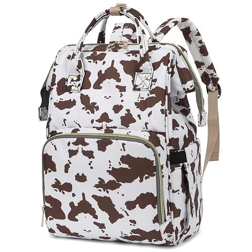 Yusudan Laptop Backpack for Women Men, 15.6 inch College School Backpack Bookbag for Work/School/Travel/Business (Cow Print Brown) - Image 1