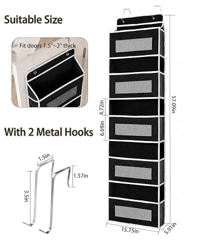 UFORU Over The Door Organizer Storage, 5 Tiers Large Capacity Door Hanging Organizer Shelf, 44lb Heavy-Duty Behind the Door Storage for Closet, Bathroom, Nursery, Bedroom, Shoes, Black thumbnail 7