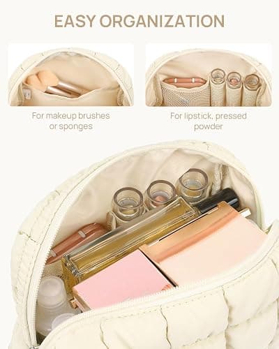 Telena Puffer Makeup Bags for Women, Nylon Puffy Padded Make Up Bags for Women Makeup Organizer Case, Wide-open Makeup Pouch Travel Essentials thumbnail 4
