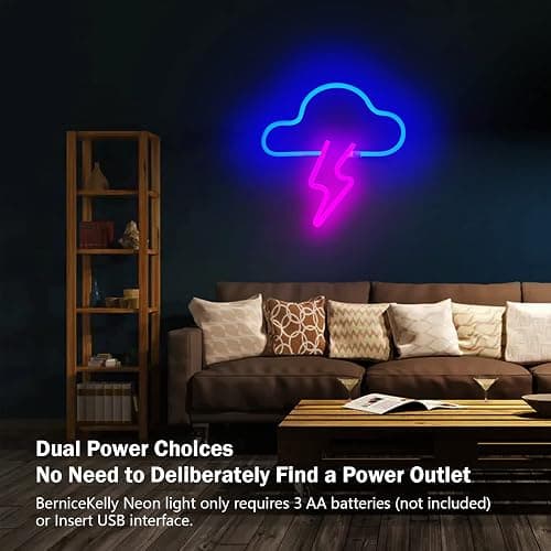 Neon Sign LED Cloud Lightning Neon Signs for Wall Decor Hanging Battery or USB Powered Light Up Neon Lights for Bedroom Aesthetic Kids Room Living Room Bar Party Christmas Wedding Pink thumbnail 7
