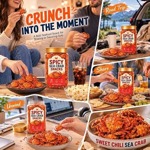 Spicy Sea Crab Snacks, Ready to Eat Crispy Crab, Sweet Chili Thumb Snow Crab with High Protein, Slow-Roasted Shell-On Seafood Snack with Savory Crunch, Canned Portable for Office, Home (100g/3.53 oz) thumbnail 9