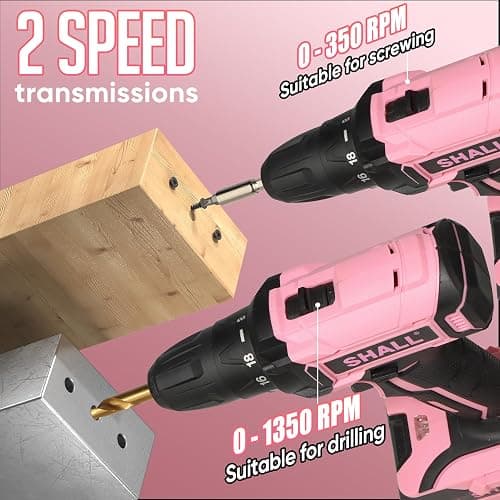 SHALL 247Pcs 20V Cordless Drill Driver & Household Tool Kit for Women, Pink Electric Power Drill Screwdriver and Home Hand Tool Set with 14” Storage Tool Bag for DIY, Home Repair/Maintenance thumbnail 4