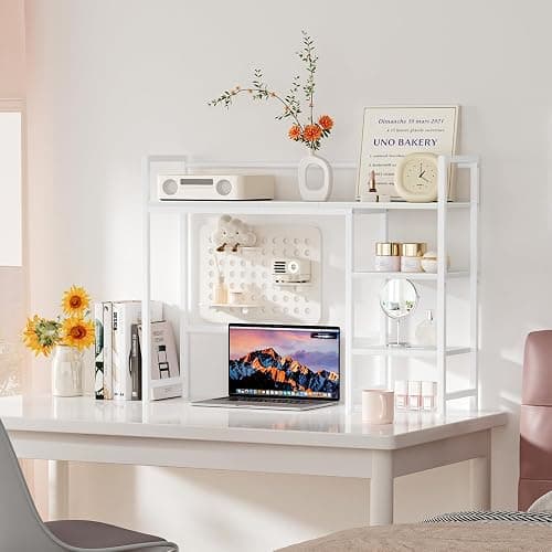 Snughome Desk Shelf, 38.6" Desktop Organizer Shelf, Desk Hutch for Computer Monitor, 4 Tier Desk Display Rack, Wood Desktop Bookshelf Storage Rack for Home Office Dorm, White thumbnail 5