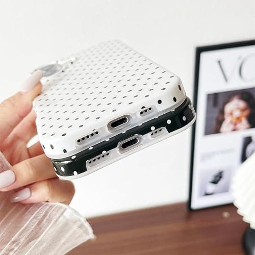 Yeddabox for iPhone 16 Case Cute Polka Dot Phone Case Soft TPU Slim Shockproof Phone Cover for Women Girls, White thumbnail 5