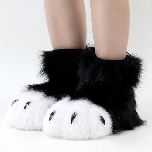 COSYEARS Cat Paw Mittens Gloves Furry Shoes Fursuit Animal Head Mask Halloween Masquerade Costume Accessories Set thumbnail 5
