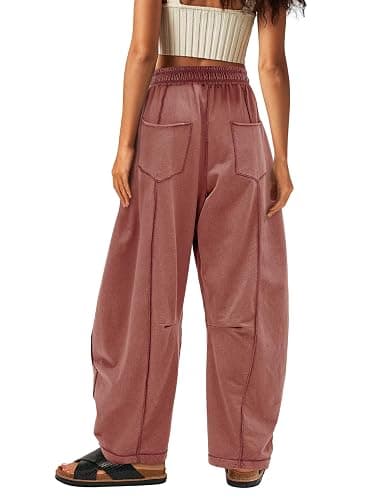 Yanekop Womens Baggy Wide Leg Pants Casual Fall Trousers Palazzo Pants Drawstring Waist Barrel Sweatpants with Pockets thumbnail 2