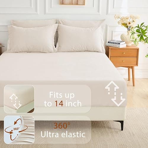 MUXHOMO 7 Pieces Full Comforter Set, Soft Bed in a Bag Full Size, All Season Bedding Set with Comforter, Flat Sheet, Fitted Sheet, Pillowcases & Shams, Beige thumbnail 6