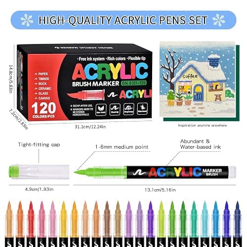 Acrylic Paint Markers Brush Tip 120 Colors, Automatic Ink Control System, Premium Acrylic Paint Pens for Canvas, Rock Painting, Glass, Wood, Ceramic Surfaces, DIY Crafts (Includes Replacement Nibs) thumbnail 5
