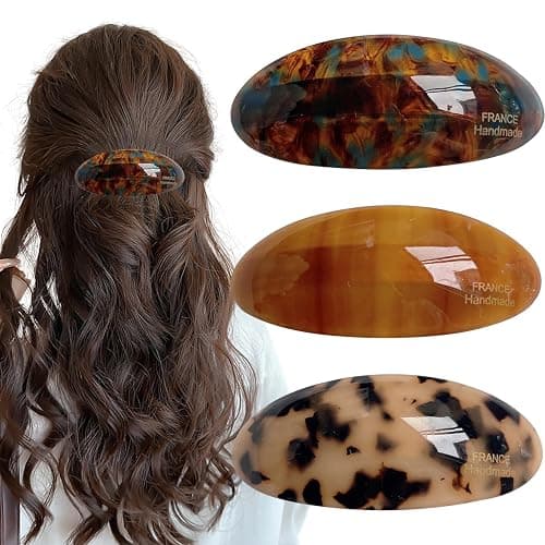 3 PCS Acetate Hair Barrette,Large Vintage Hair Barrette for Women,French Tortoise Shell Hair Clips Vintage Snap Hair clips Accessories Gifts for Women Girls Thick Hair - Image 1
