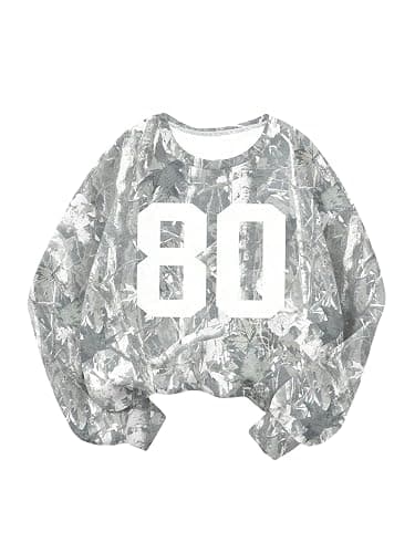 OYOANGLE Girl's Number Camo Print Jersey Sweatshirts Long Sleeve Loose Pullover Top Streetwear - Image 1