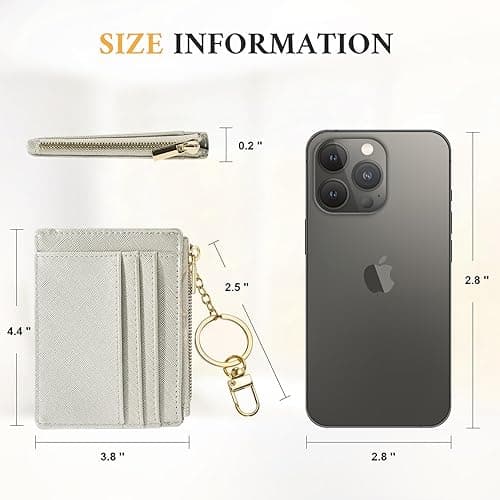 Sodsay Card Case Slim Front Pocket Wallet for Women Credit Card Holder with Keychain - CH Silverish Gold thumbnail 7