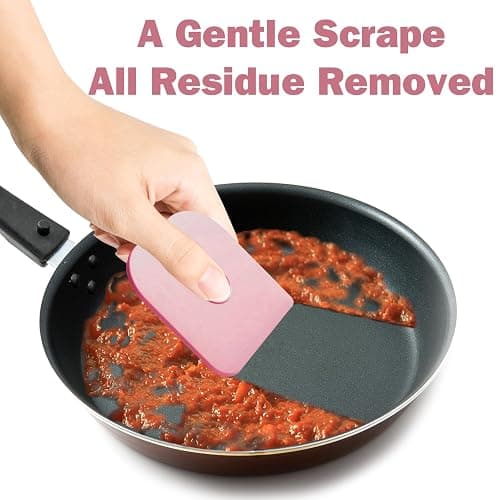 Pan Scraper, 5 Pcs Pot Scraper Plastic, Pot Scraper Non Scratch for Cast Iron, Pot and Pan Cleaning, Sturdy Scraper Kitchen Tool, Pink thumbnail 4