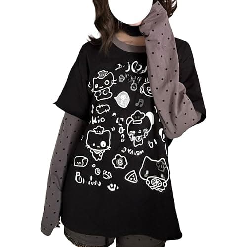 GGOOB Y2k Fake 2 Piece Cute Shirts Women Kawaii Cutecore Graphic Long Sleeve Top Teen Girls 2000s Preppy Aesthetic Clothing - Image 1