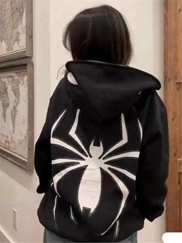 Asadovce Women Men Zip Up Y2k Oversized Hoodie Spider Graphic Full Zipper Sweatshirt Teen Girls Grunge Streetwear Jacket thumbnail 5