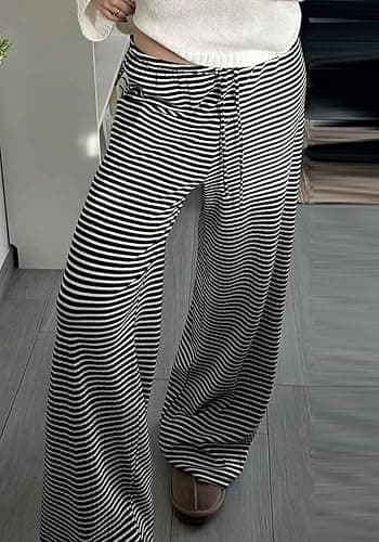 Pnahip Women's Comfy Pajama Loose Casual Drawstring Lounge Pants - Striped Print Stretch Wide Leg thumbnail 5