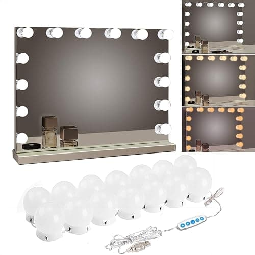 SICCOO Makeup Vanity Lights for Mirror, Hollywood Style LED Vanity Mirror Lights with 14 dimmable Bulbs, USB Cable, White - Image 1