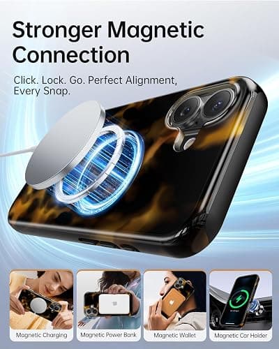 TAMUEL for iPhone 17 Case, Cute Aesthetic Tortoise Shell Phone Case, Compatible with Magsafe, Cheetah Leopard Print Brown Retro Turtle Amber Magnetic Slim Shockproof Protective Women Girl Men Cover thumbnail 3