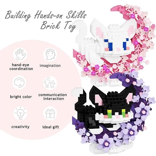 2 in 1 Mini Building Block Set Animals with Flower and Moon, Micro Brick Toy Cats, Creative Art Craft and Home Decor, Birthday Gifts Idea for Kids Adults Boys Girls 8+ thumbnail 6