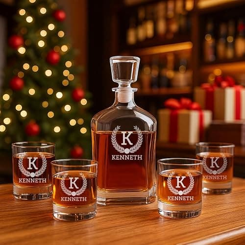 Personalized Whiskey Decanter Set, Whiskey Decanter Sets for Men, Customized Gifts for Men, Whisky Decanter Sets, Bourbon Decanter Set, Engraved Custom Scotch Glasses Liquor Lovers for Christmas thumbnail 9