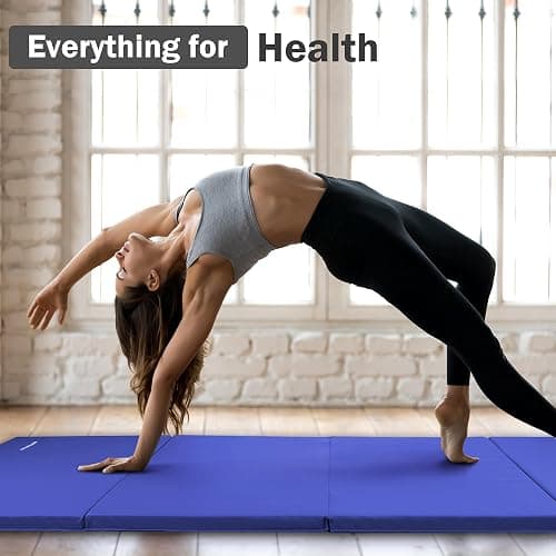 Fitvids Folding Exercise Gymnastics Mat, 4'x8'x2" Gym Workout Mat with Carrying Handles 4-Fold High-Density Anti-Tear Portable Fitness Aerobics Mat for Home Gym Yoga Pilates Tumbling MMA Core Training thumbnail 6