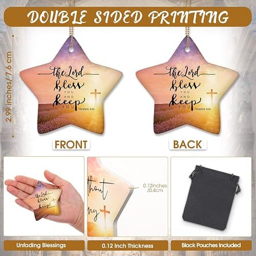 Syhood 9 Sets Christmas Christian Ceramic Ornaments Star Religious Bible Verse Ornaments with Gift Bags Inspirational Quotes for Women Church Christmas Tree thumbnail 3