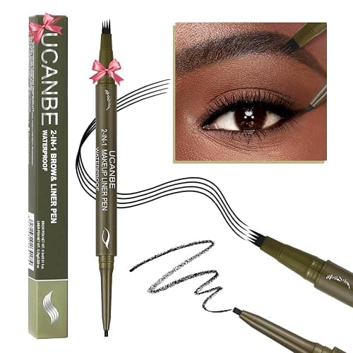 UCANBE Eyebrow Pen, Dual-Ended Eyebrow Pencil with 4-Fork-Tip & Gel Eyeliner for Women, Eye Brow Pen with Gel Eyeliner Pencil, Microblading Eyebrow Pencils with Hair Like Strokes, Soft Black - Image 1