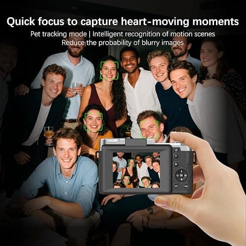 4K Digital Camera for Photography, 48MP Vlogging Camera for YouTube 2.8" 180° Flip Screen 18X Digital Zoom Compact Travel Cameras with 64GB SD Card & Card Reader,Mini Tripod,2 Batteries thumbnail 5