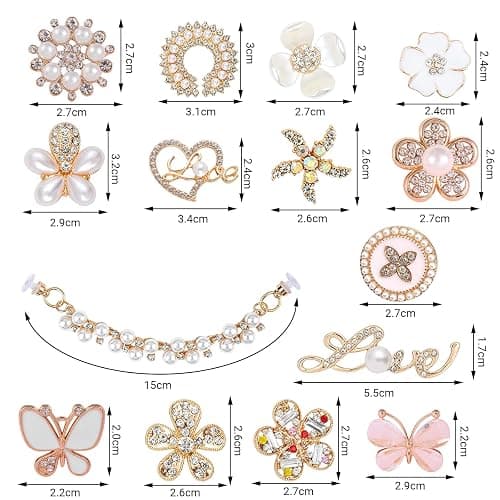 VEGCOO 15 Pcs Shoe Charms for Clog Shoes, Metal Bling Crystal Rhinestone Clog Sandals Decorations Charms, Shining Shoe Decoration Charms for Women Girls Birthday Christmas Party Gifts thumbnail 3