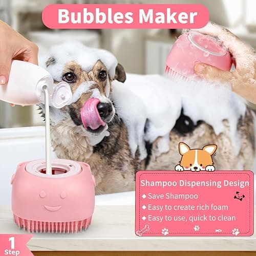 Comotech 6PCS Dog Bath Brush & Dog Toothbrush | Adjustable Handle Shampoo Brush & Scrubber for Short & Long Haired Dogs & Cats | Effectively Solve Odor & Stain Removal Problems (Pink Red Pink) thumbnail 2
