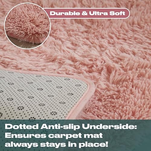Sienna Blush Pink Rug for Living Room, Super Soft Anti-Slip Small Rugs for Bedroom Modern Fluffy Shaggy Area Rug Thick Pile Non-Shedding Floor Carpet, 80 x 150cm thumbnail 4