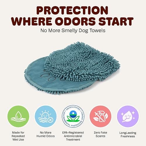 Dog Gone Smart The Dirty Dog Shammy - Antimicrobial Microfiber Dog Towel for Odor Control, Fast-Drying Plush, Dual Hand Pockets & Elastic, Super Absorbent, Machine Washable, 31 x 13 in, Pacific Blue thumbnail 2
