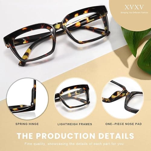 XVXV Reading Glasses for Women Men - Blue Light Blocking Readers Oversize Oprah Square Anti Glare/Eyestrain Spring Hinge thumbnail 6