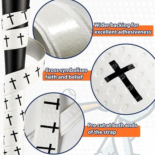 Baseball Bat Grip Tapes 1.5mm Precut and Full Adhesive Softball Grip Tapes,Non-Slip Bat Wrap Your Bat for an Epic Home Run - 1 - Faith Cross White thumbnail 3