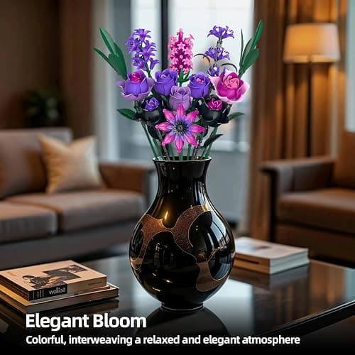 Purple Rose Bouquet Building Set - Compatible with Lego Flowers for Adults Women - Gothic Home Office Table Centerpiece Decor, Halloween Christmas Valentine's Gift thumbnail 4