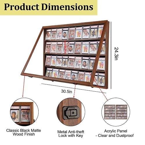 Temgee 36 CardBaseball Card Display Case - Lockable Sports Graded Card Display Case Wall Mount with UV Protection Acrylic Door for Baseball Basketball Football Hockey Trading Card Collection - Walnut thumbnail 3