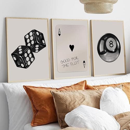 3Pcs Black and White Poker Dice Wall Art Funky Retro Y2K Trendy Preppy Pictures Lucky 8 Ball Poster Canvas Prints Artwork Painting for Game Room Apartment Dorm Aesthetic Decor 12x16in Unframed thumbnail 5