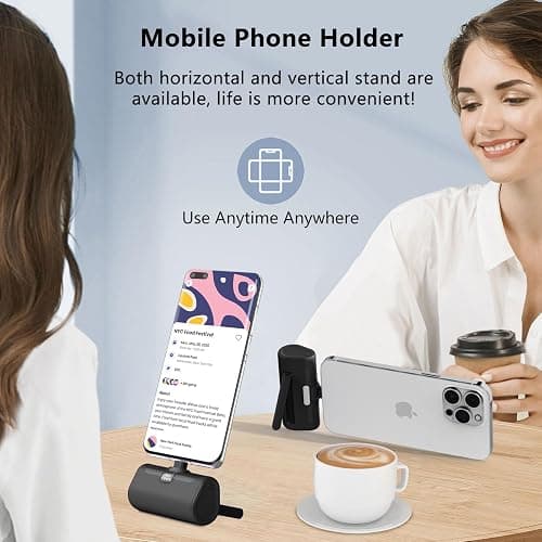 LUCKYDUO Portable Charger for iPhone 16/15 with Phone Holder,5000mAh Small USB C Power Bank with 12W PD LED Display, Mini Portable Battery Phone Charger for iPhone 15 Series/Samsung/Huawei, Android thumbnail 3