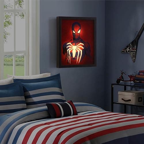 Marvel Spiderman Dual LED Wall Art,Superhero Décor, Red & Blue Comic Style Print, Official Framed Artwork for Kids Room, Bedroom, or Game Room,16"x16" thumbnail 2