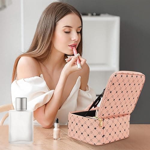 Travel Makeup Bag With 360° rotating LED Mirror,Waterproof cosmetic organizer,Portability Cosmetic case,Makeup organizer,Gift for Women,Girls Gift (Pink) thumbnail 4