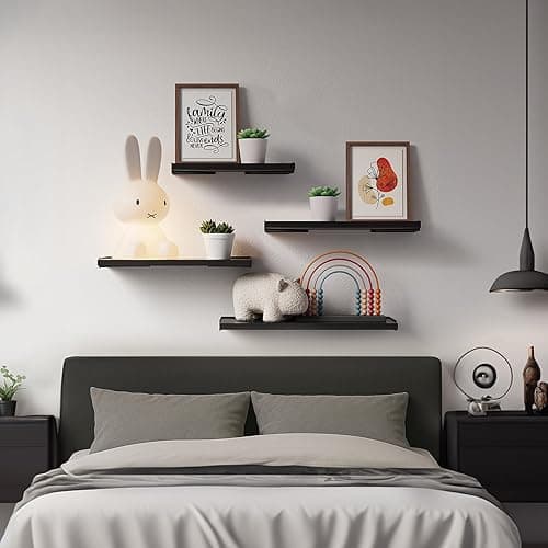 BAYKA Wall Shelves for Bedroom Decor, Floating Shelves for Wall Storage, Display Mounted Rustic Wood Shelf for Books,Plants,Corner Shelves for Bathroom,Kitchen,Living Room(Set of 4) thumbnail 8