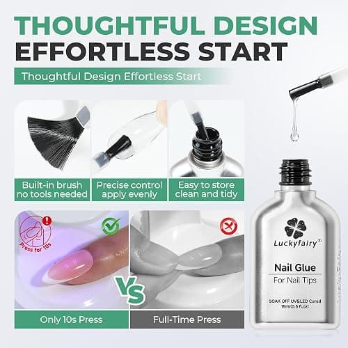Gel Nail Glue for Press On Nails: 15ml UV Nail Glue for Nail Tips and Acrylic Fake Nails 6 in 1 Super Strong Gel Long Lasting Beginner Friendly DIY for Home Salon thumbnail 5
