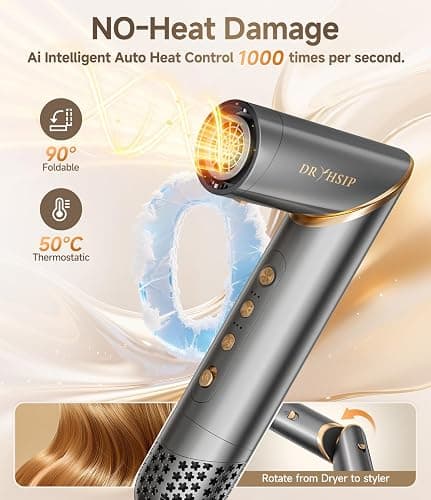 8 in 1 Hair Styler Set & Hair Dryer Brush, 110,000 RPM High-Speed Negative Ionic Foldable Hair Dryer Fast Drying, Multi Professional Hot air Styler for Curling Volumizing Straightening Styling(Gray) thumbnail 6