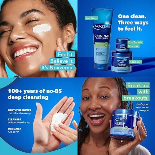 Noxzema Travel-Friendly Face Cleanser + Ultimate Clear Anti-Blemish Pads | Travel-Size Cream Cleanser + 90 Pads with 2% Salicylic Acid, Eucalyptus Tingle, Dermatologist-Tested thumbnail 5
