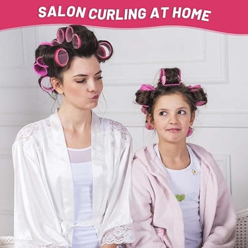 Jumbo Hair Rollers Set - 24 Pieces with 12 Large Rollers and 12 Clips for Voluminous Long Thick Hair (Hot Pink) thumbnail 2