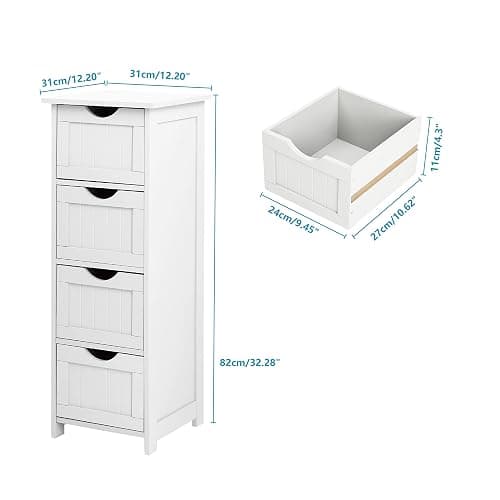 Bonnlo Bathroom Storage Cabinet Skinny Wooden Side Bathroom with 4 Drawers Small Free Standing Floor Cabinet White Slim 12 Inch Wide Organizer for Bedroom Living Room, 12 Inch Deep Narrow Organizer thumbnail 3