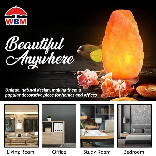 WBM Salt Lamp - USB Himalayan Salt Lamp with Touch Dimmer Control, Natural Pink Crystal, 5-7 lbs, Wooden Base, LED Bulb, Room Decor, Home Decor, Relaxation, Ambiance, Gift thumbnail 7