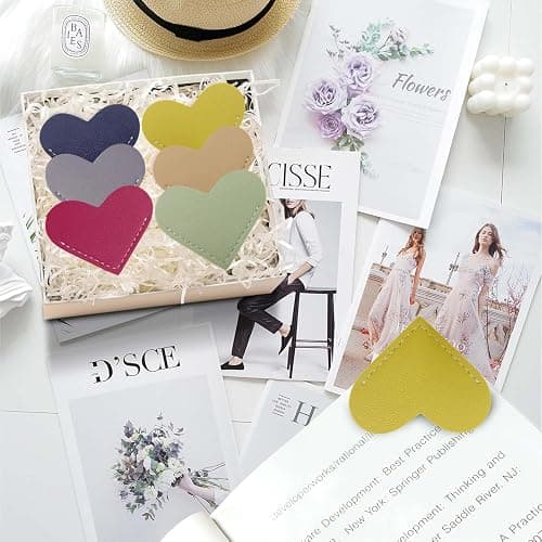 Leather Heart Bookmarks - Winjeto 6 Pieces Cute Corner Page Book Marks for Teachers Students Book Reading Lovers, for School Office Home Supplies (Sweet（6pcs）) thumbnail 2