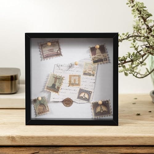 Califortree 8x8 Shadow Box Frame with Soft Linen Back - Push Pins Included, Memory Box Display Case for Flower, Tickets and 3D Items, Black thumbnail 2
