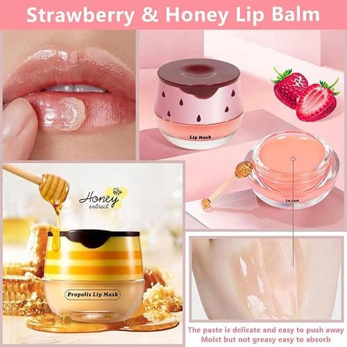Honey Lip Balm, Strawbemy Apple Watermelon Cherries, Coconuts, Peaches, Grapes, Mint Lip Mask, Moisturizing Lip Sleeping Mask, Hydrate Repair Prevent Dry Cracked Lip (9 Flavors) thumbnail 5